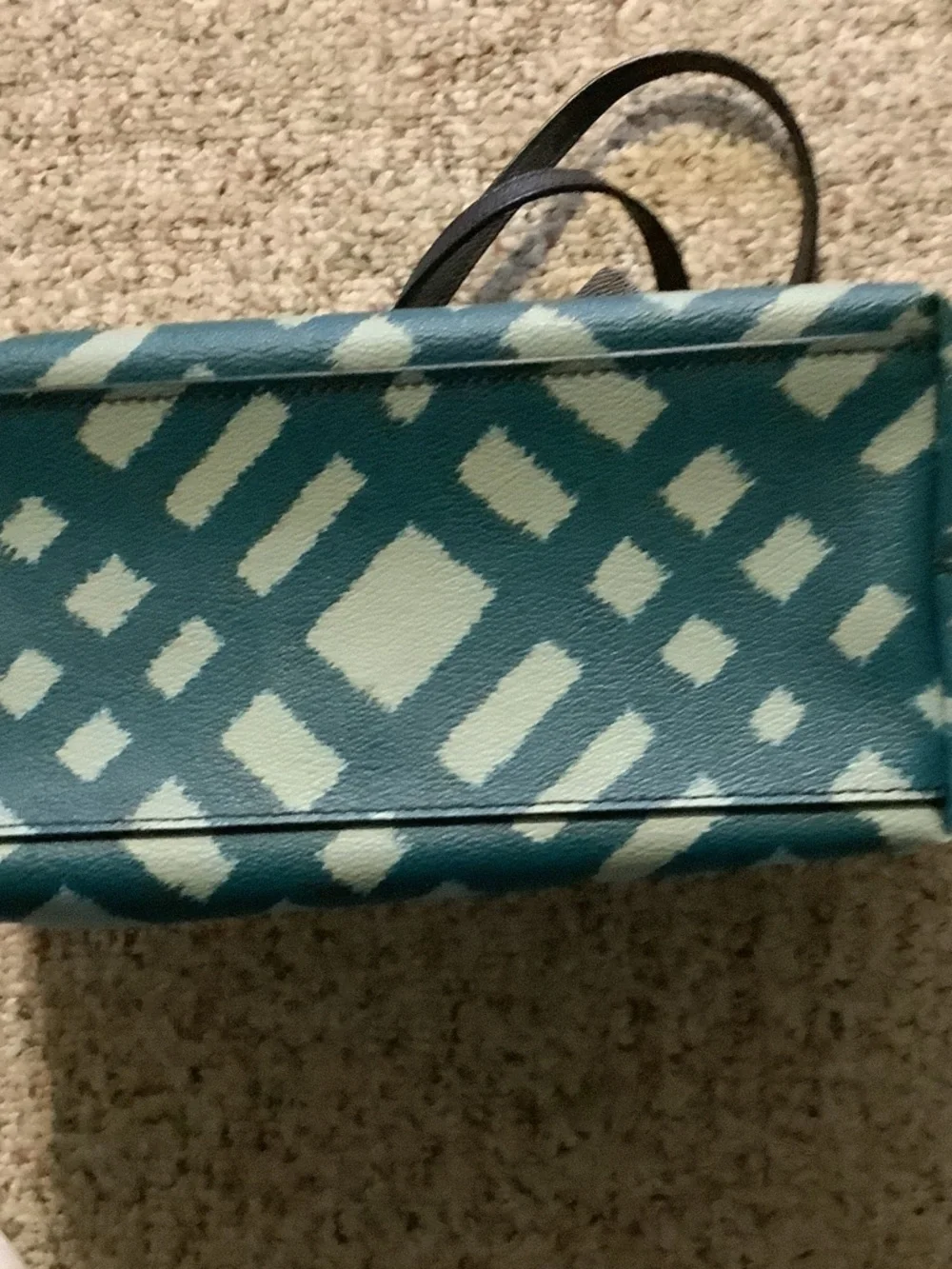 Coach Teal and Light Blue Patterned Tote with Black Straps,‎